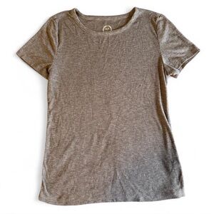 Casual Ribbed Gray Short Sleeve Tee